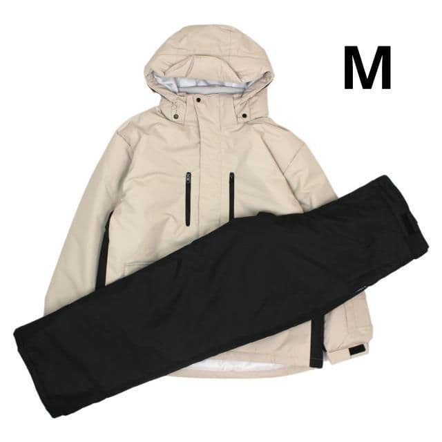 スキーウェア メンズ 上下セット 超撥水 チケットホルダー付 ベージュ M