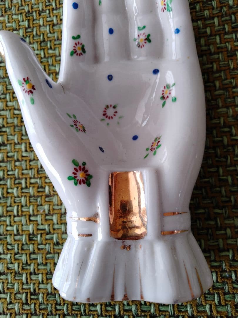 ハンド　手　花柄　オブジェ　置物　ビンテージ　レア　ドット　ジュエリー　レトロ