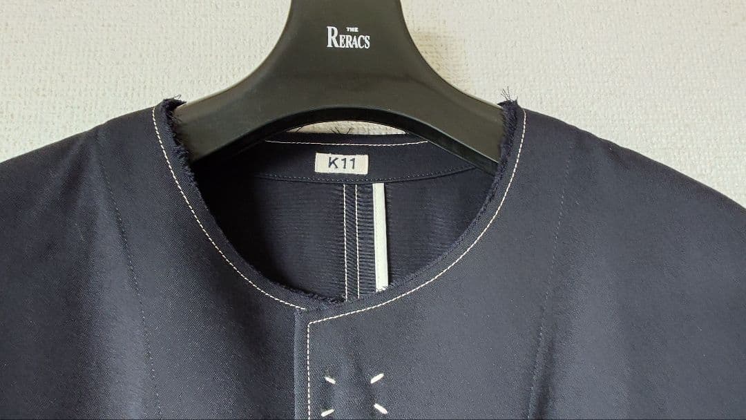 24AW KHOKI ノーカラー フリンジ ウールジャケット 2 ネイビー