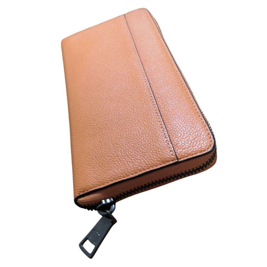 【れお】COACH シボ革 長財布 ラウンドファスナー 茶