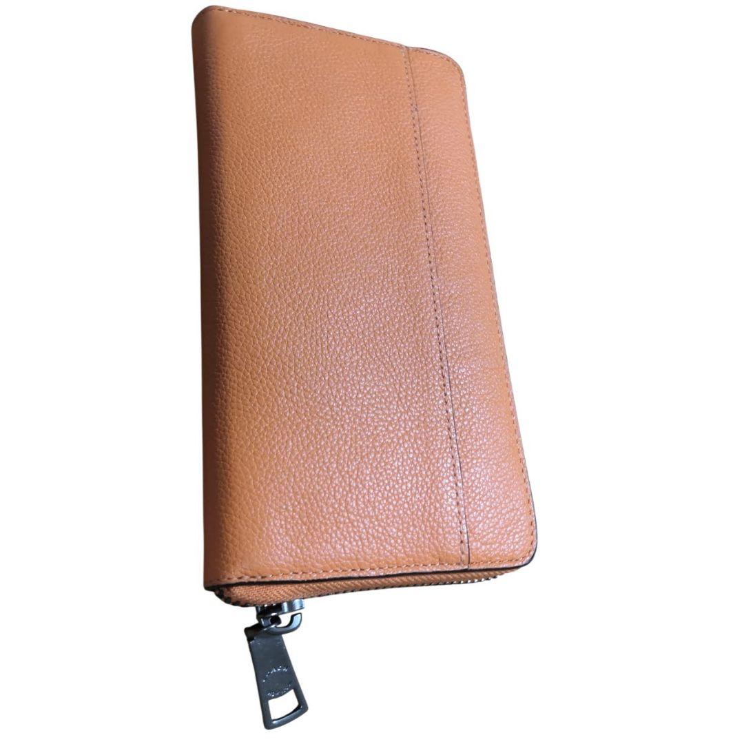 【れお】COACH シボ革 長財布 ラウンドファスナー 茶