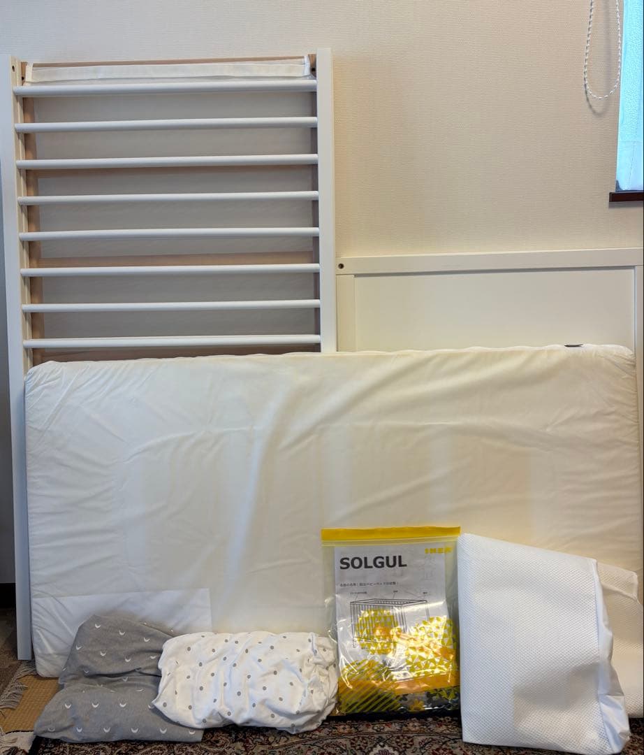 IKEA ベビーベットSOLGUL マットレス.防水シーツ.シーツ2枚　送料込み