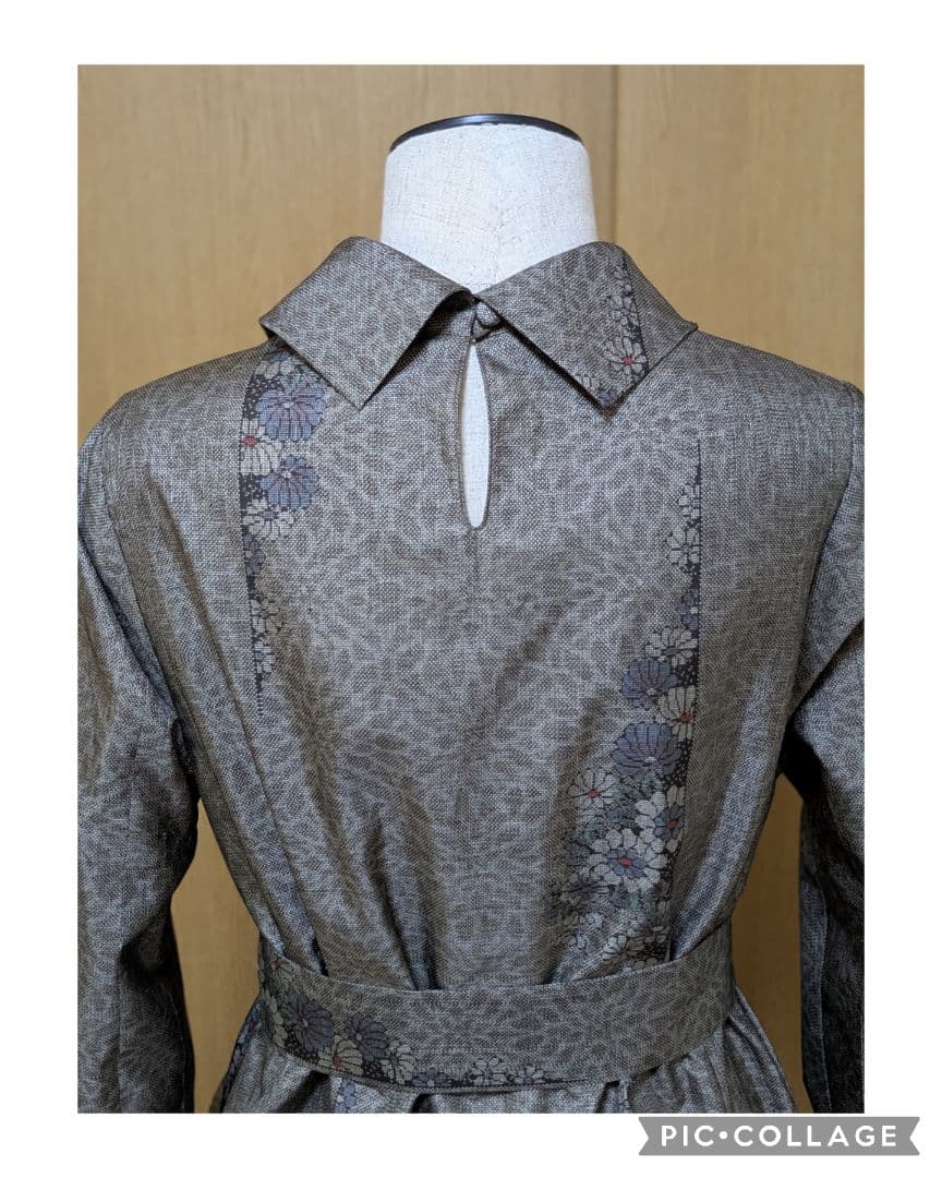 着物リメイク　ワンピース　大島紬　Ｍ〜L