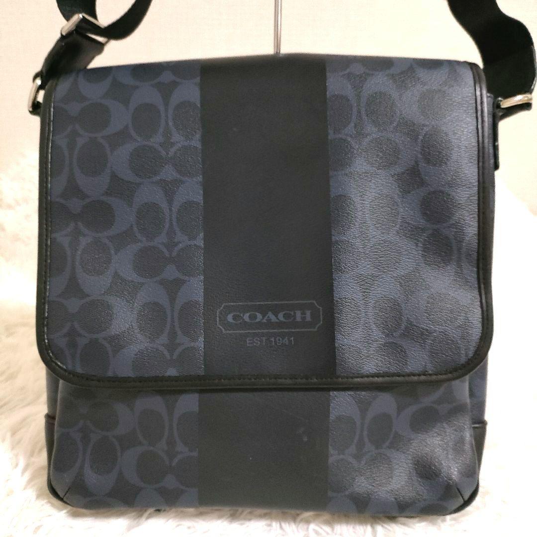 COACH コーチ ショルダーバッグ シグネチャー ネイビー PVC 状態良好♪