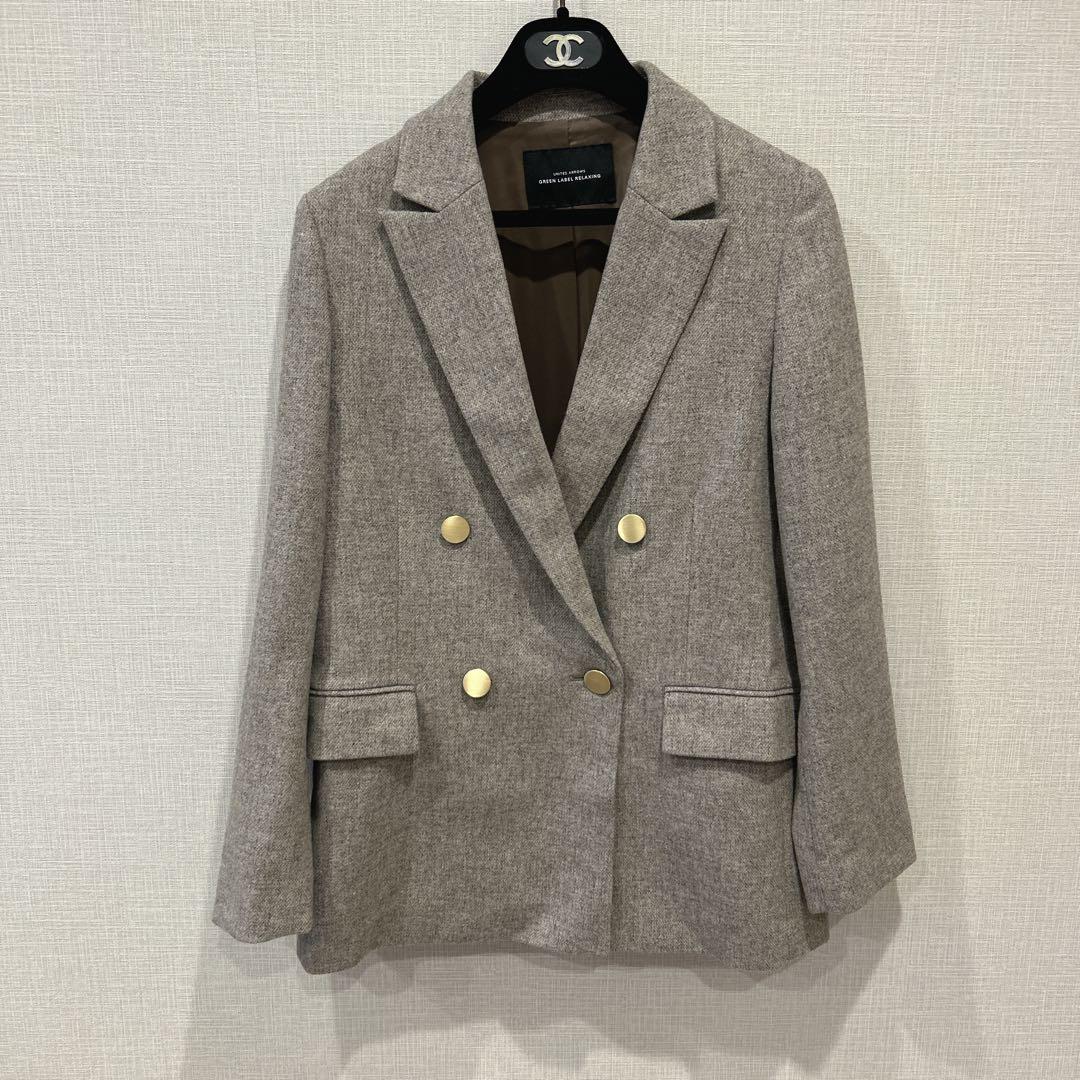 【極美品】✨グリーンレーベルリラクシング✽メランジツイルダブルジャケット 36