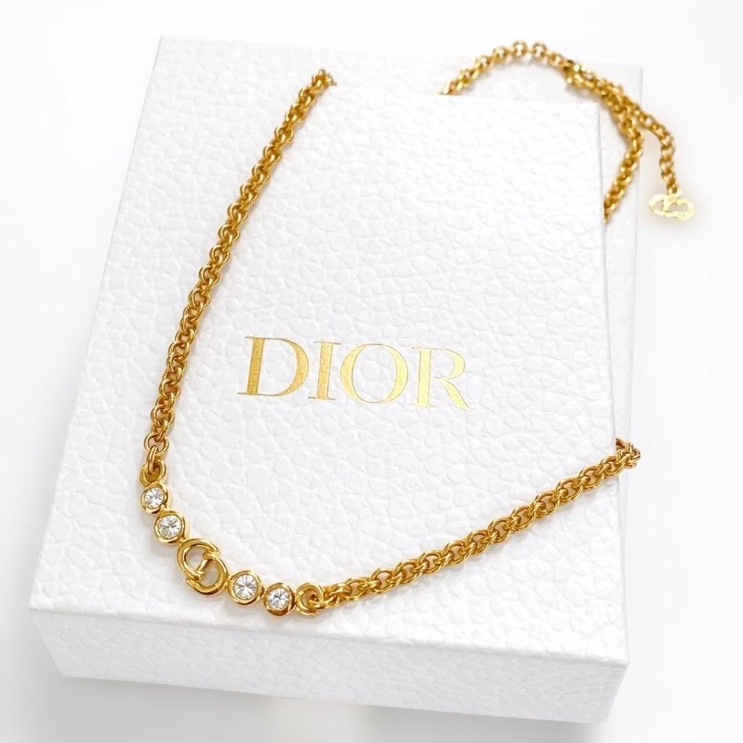 【美品】クリスチャンディオール ネックレス CDロゴ　　ラインストーン ゴールド