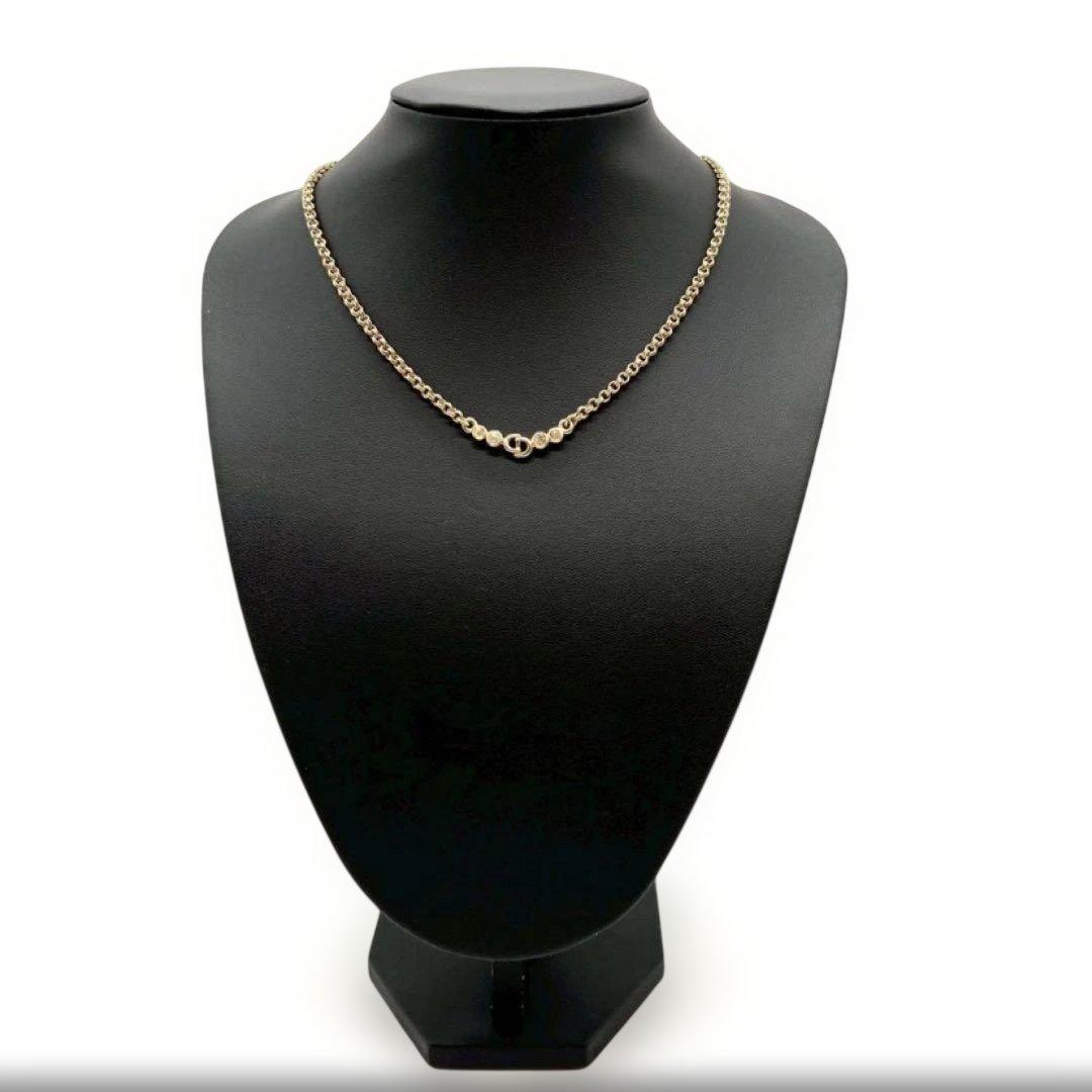 【美品】クリスチャンディオール ネックレス CDロゴ　　ラインストーン ゴールド