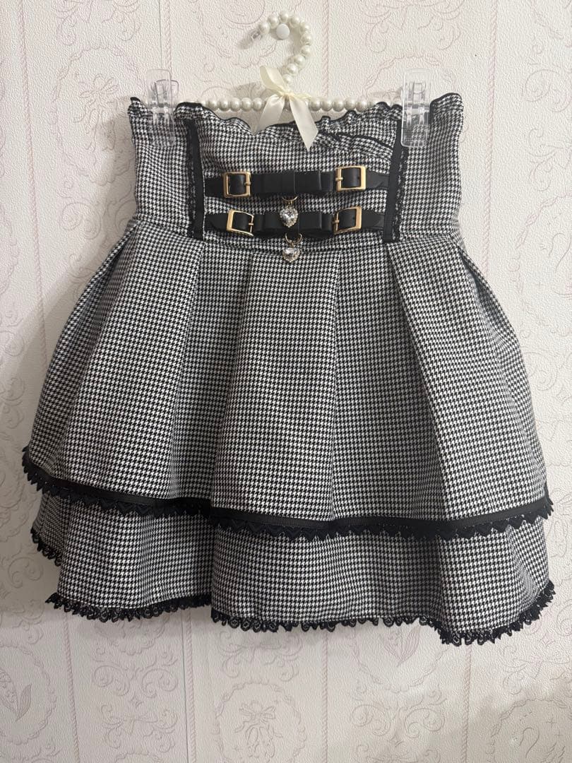 LIZLISA 二連リボンベルトスカパン 千鳥柄 グレー