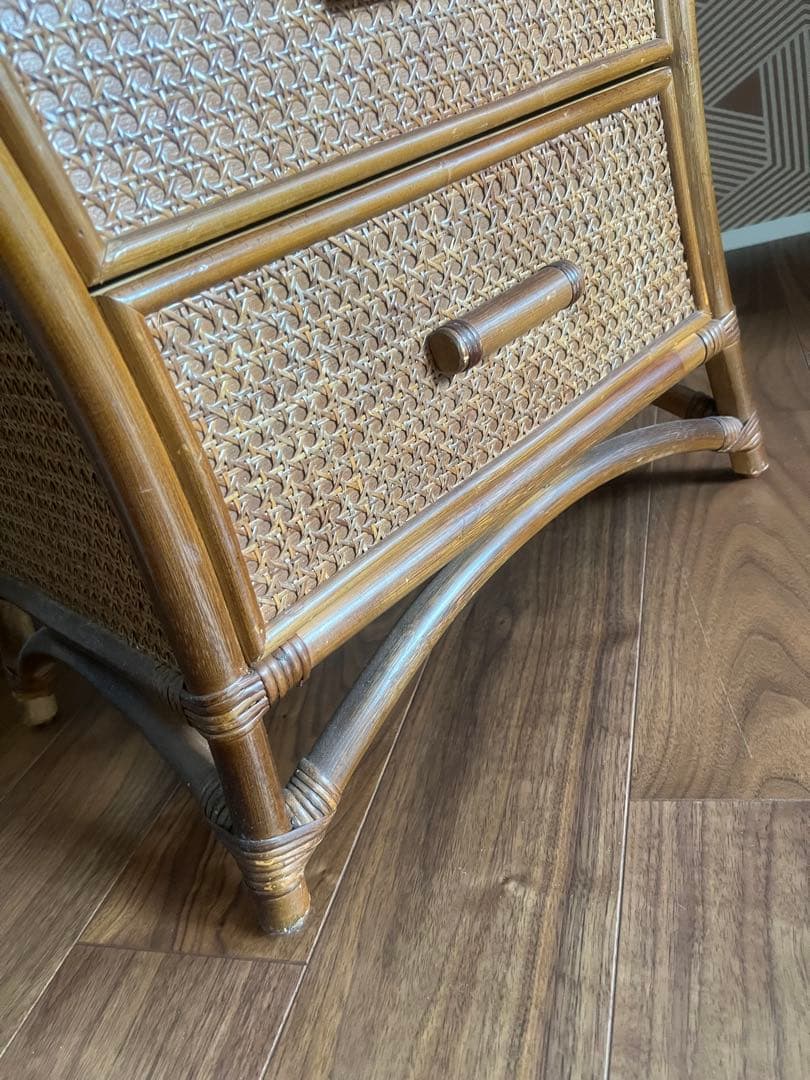 アンティーク✴︎ラタン3段チェスト かごめ編み