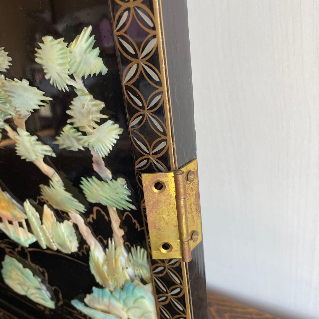 貝殻細工の風景画屏風 4つ折り