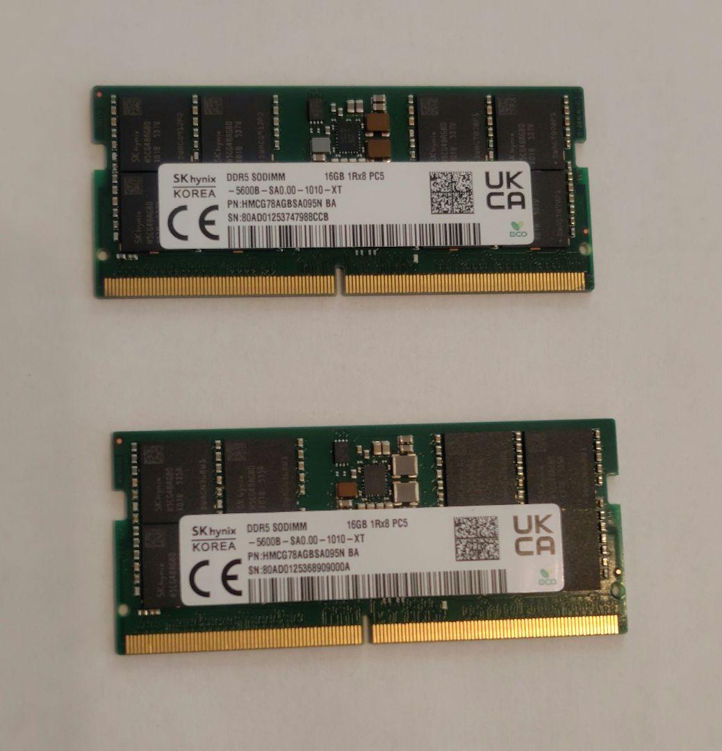 SKhynix製　DDR5 ノートパソコン用メモリー16GBx2