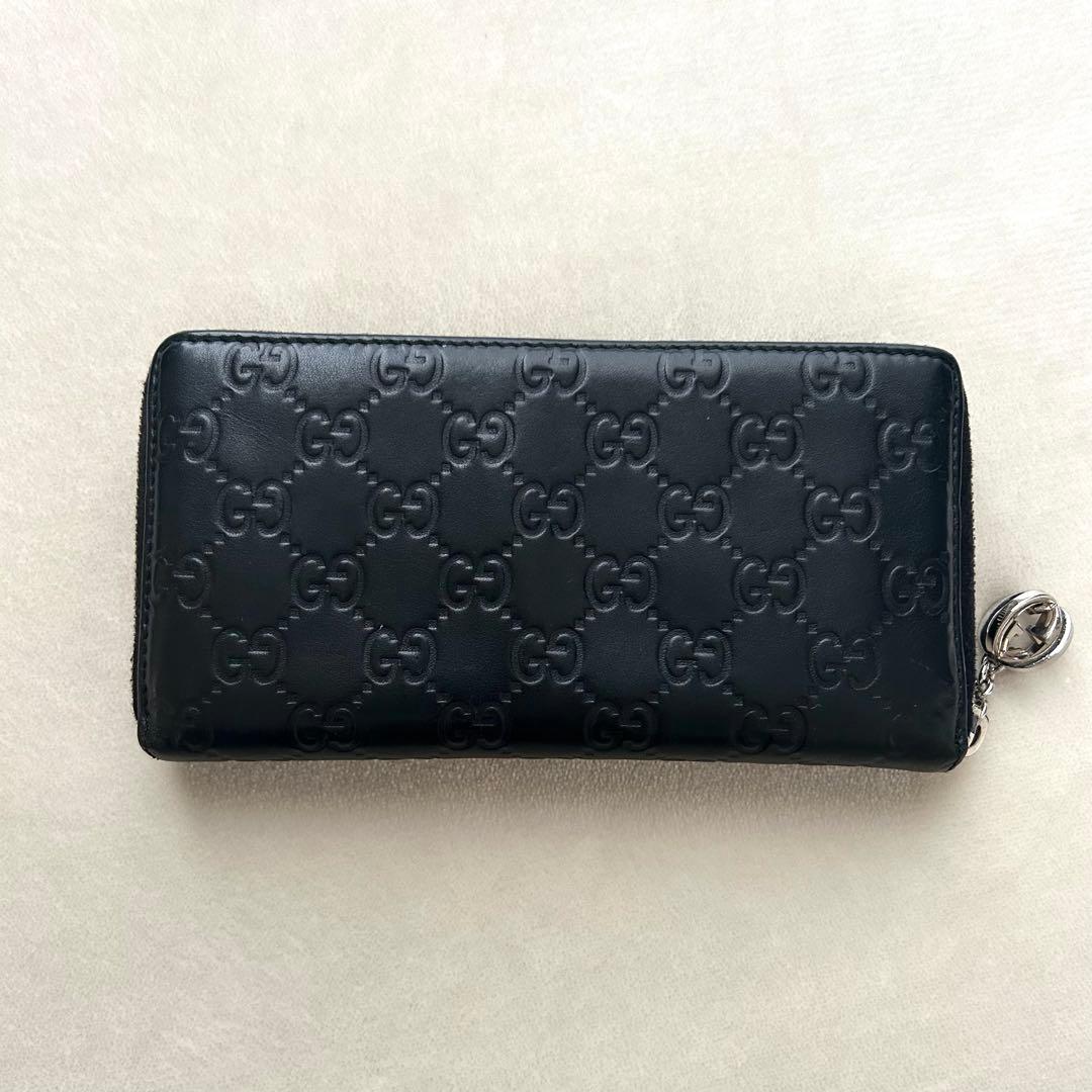 GUCCI グッチ 長財布 ラウンドファスナー シマ 黒