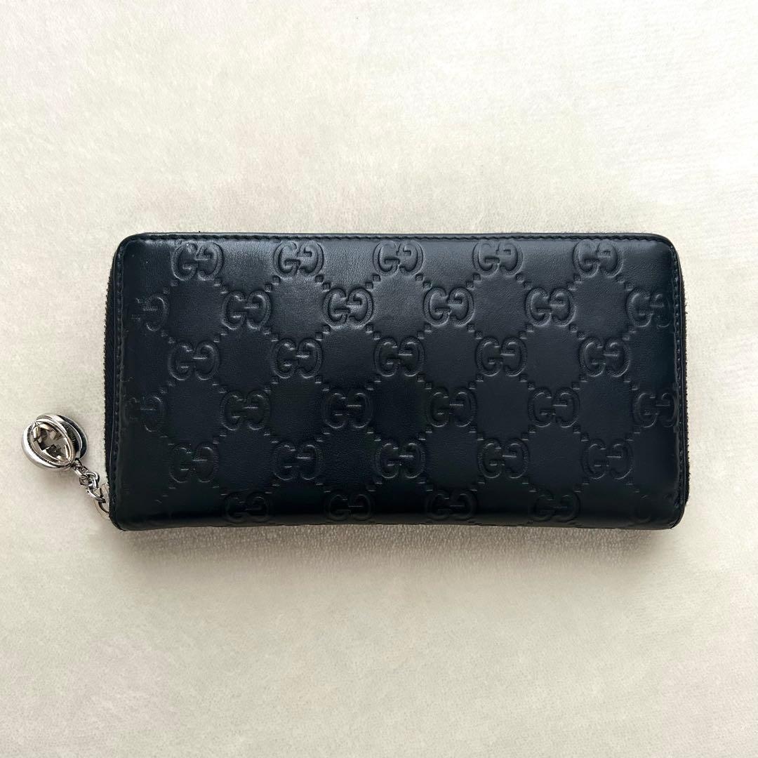 GUCCI グッチ 長財布 ラウンドファスナー シマ 黒