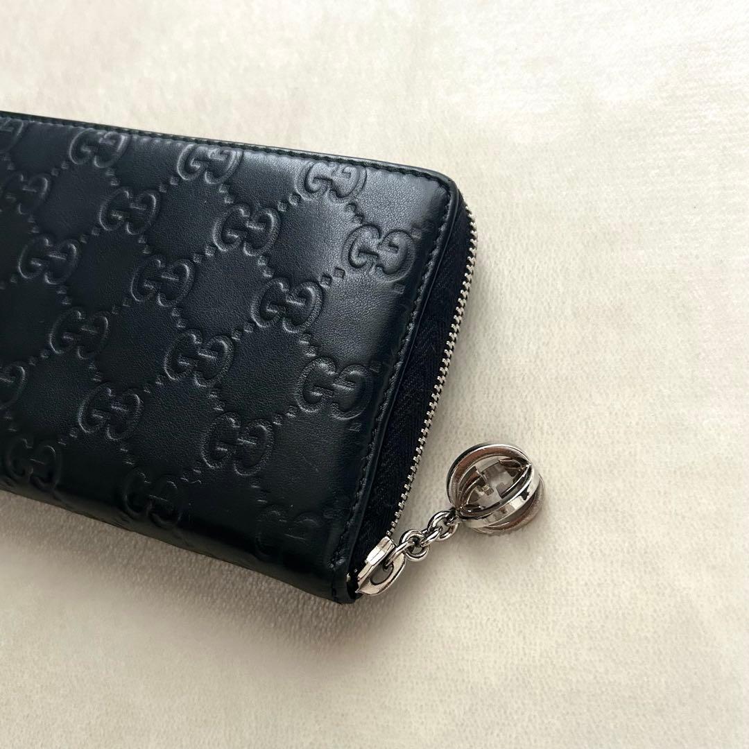 GUCCI グッチ 長財布 ラウンドファスナー シマ 黒