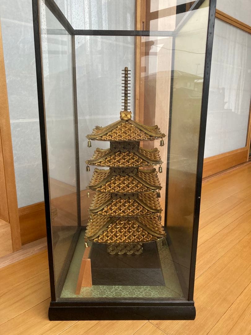 五重塔 工芸品 桃山作　編み細工　5円玉の五重之塔　インテリア装飾