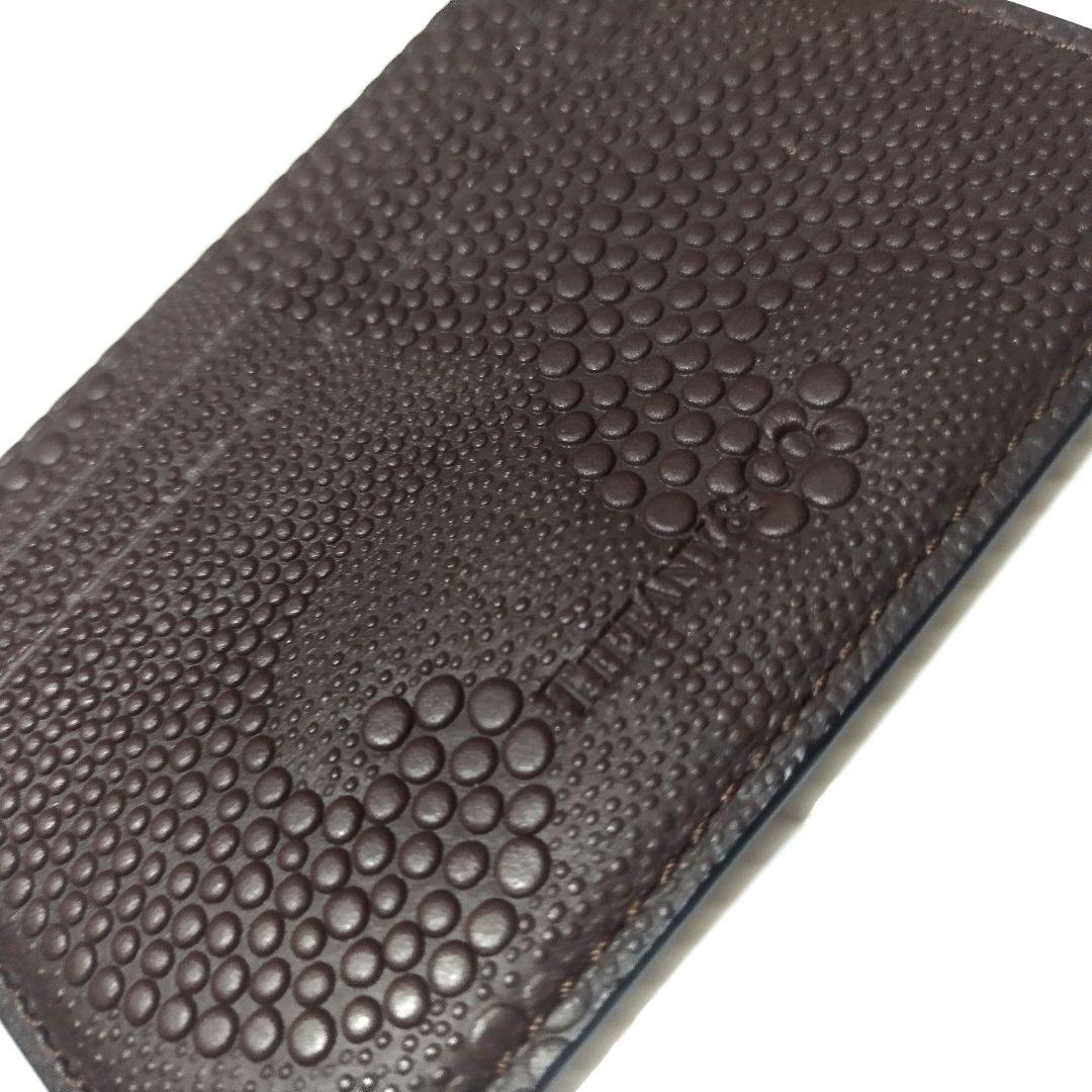 極美品　ティファニー ウェーブエンボス レザー カードケース 茶　箱無し