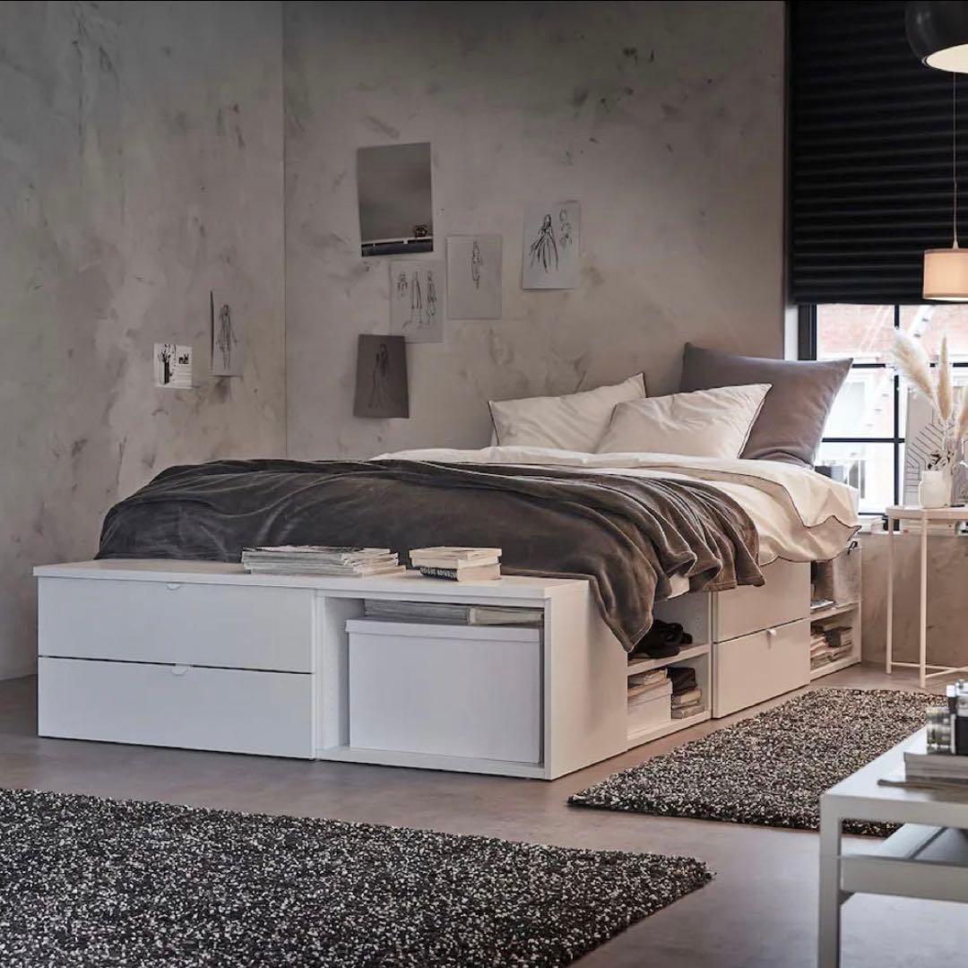 【定価73,190円】 IKEA ベッドフレーム ダブル ダブルベット 収納付き