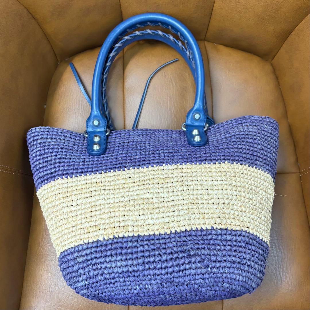 バレンシアガ パニエXS 466498 ハンドバッグ パープル ベージュラフィア