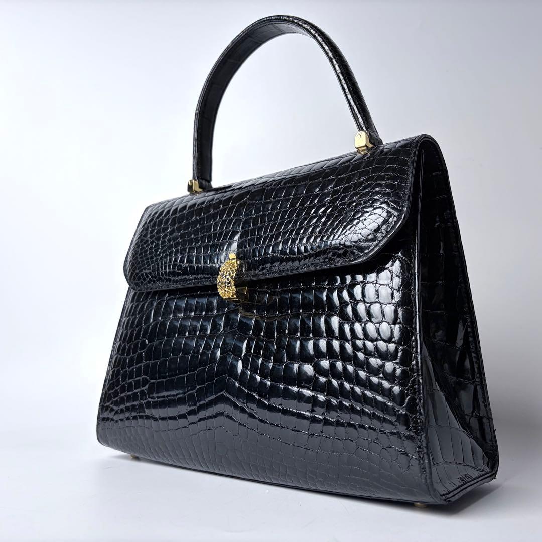 WATA‐ICHI　シャイニングクロコ　センター取り　トップハンドル　黒