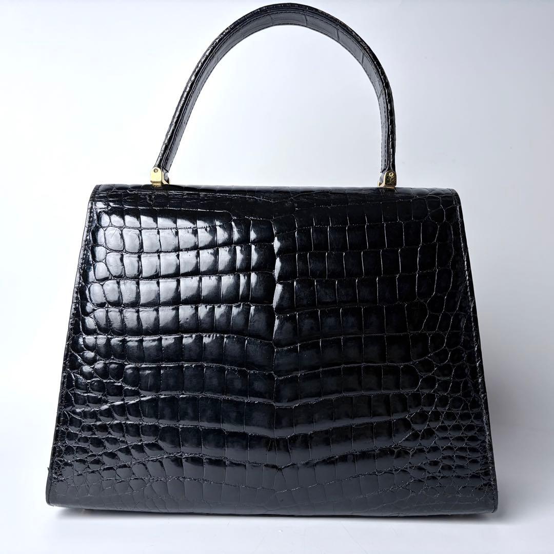 WATA‐ICHI　シャイニングクロコ　センター取り　トップハンドル　黒
