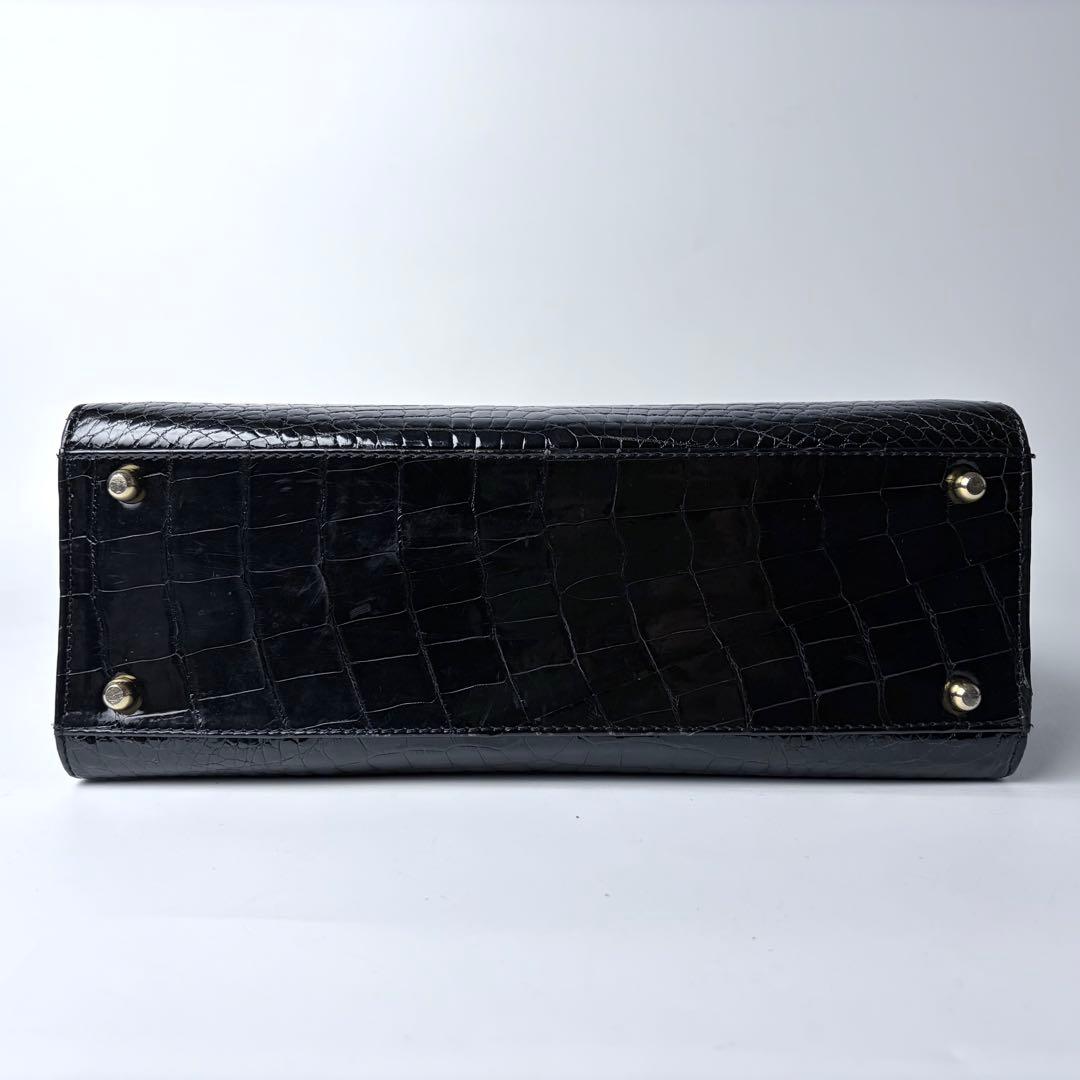 WATA‐ICHI　シャイニングクロコ　センター取り　トップハンドル　黒