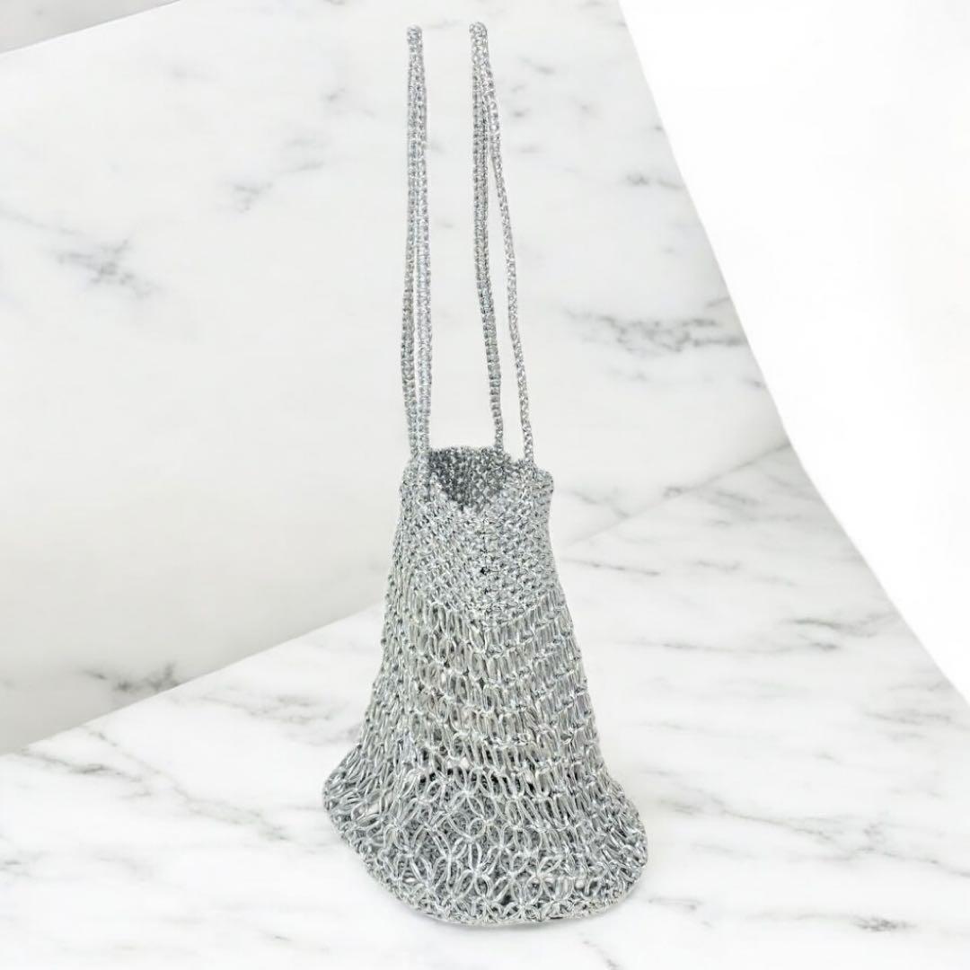 未使用The BAGMATI バグマティ LUREX シルバー かごバッグ