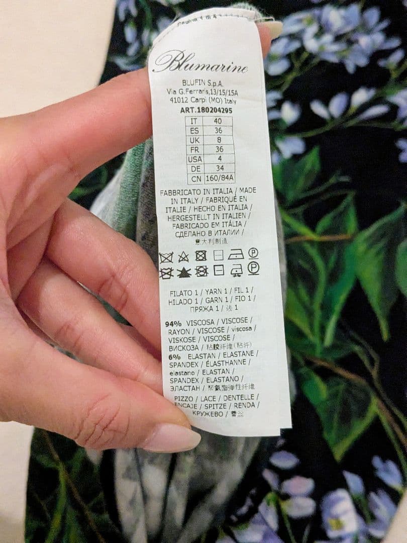 Blumarine 花柄タイトひざ丈ワンピース 長袖