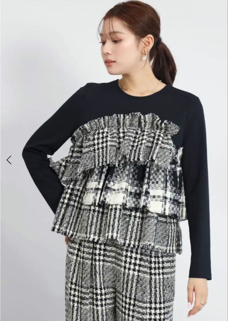 新品タグ付き　ヤマダヤ　フェンネル　千鳥チェック和紙ツイードカットソー