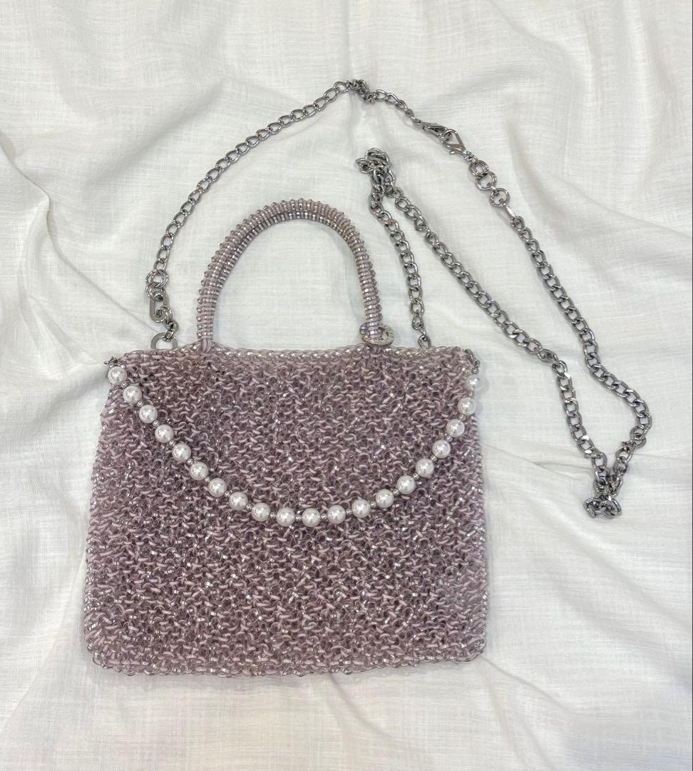 ANTEPRIMA♡ミディアム＋パールチャーム パウダリーピンクシルバー バッグ