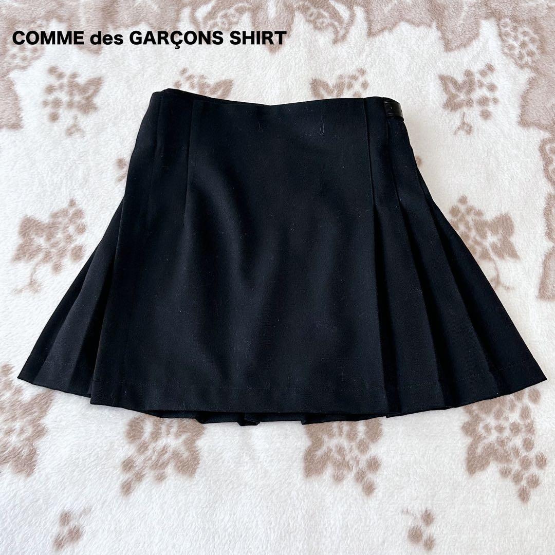 コムデギャルソンシャツ プリーツ ミニスカート ラップ ベルト レザー フランス
