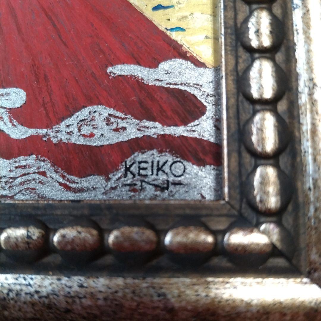 KEIKO 赤富士山 油彩画 金色フレーム