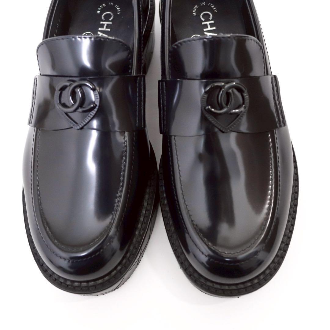【極美品】シャネル G46072 24K ローファー 革靴 ネイビー 37C