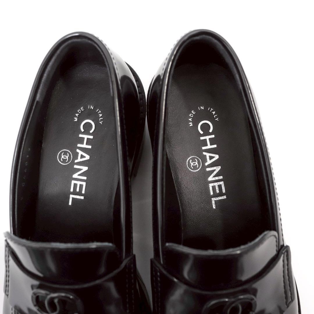 【極美品】シャネル G46072 24K ローファー 革靴 ネイビー 37C