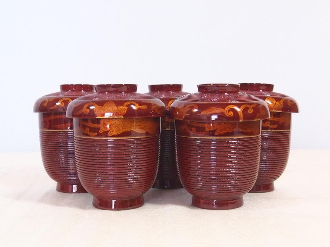 【未使用】輪島塗 岡本陽斎 白壇塗 小吸物椀 5客 箸洗/肝吸い 漆器 茶道具