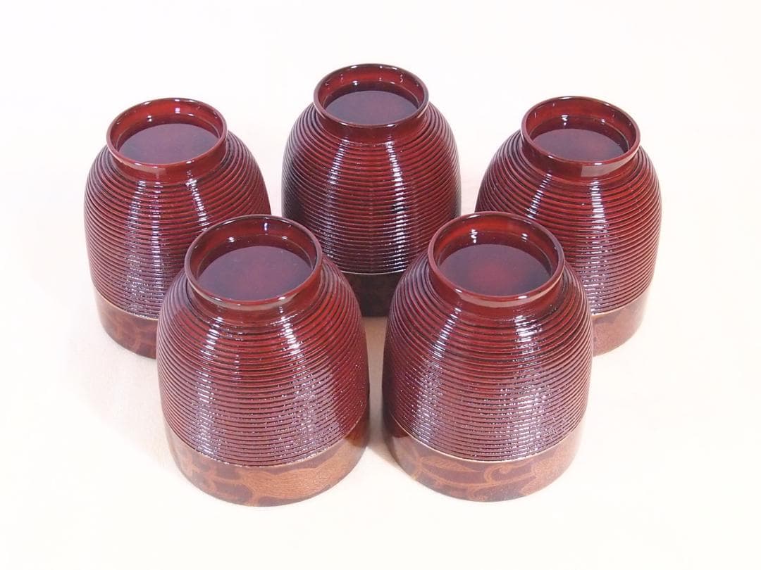 【未使用】輪島塗 岡本陽斎 白壇塗 小吸物椀 5客 箸洗/肝吸い 漆器 茶道具