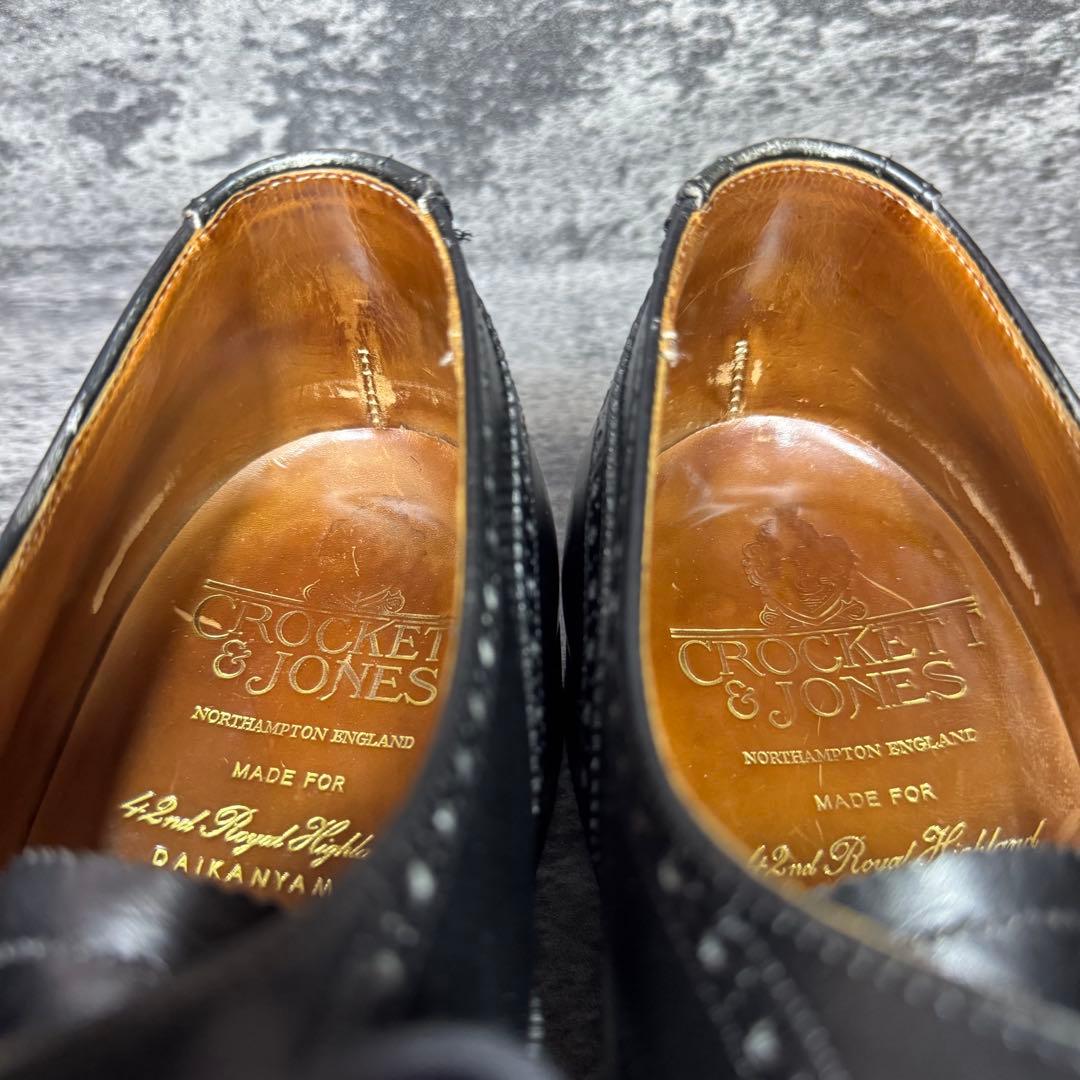 【美品】クロケット＆ジョーンズ ストレート メダリオン 8E 黒 レザー