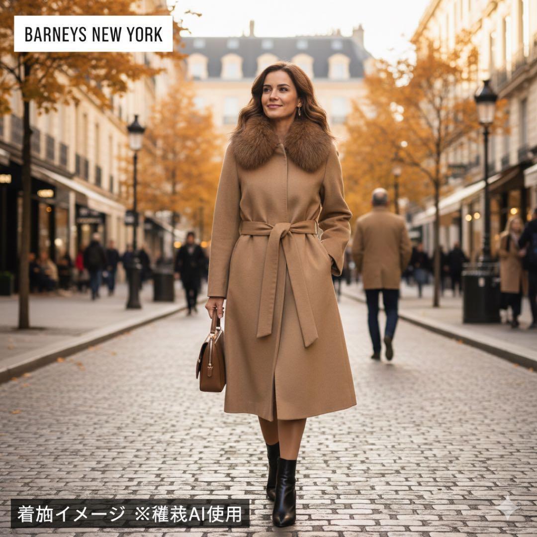 極美品 バーニーズニューヨーク カシミヤ100% ブルーフォックスファー コート