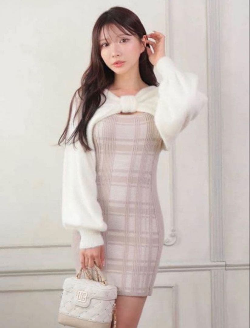 【美品】LIPSERVICE リボンフェザーアンサンブルニットワンピース