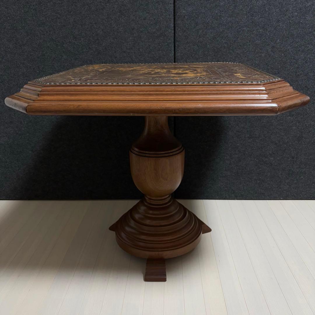 ブラジル製　西洋　アンティーク　サイドテーブル　ヴィンテージ　革張り　飾り台