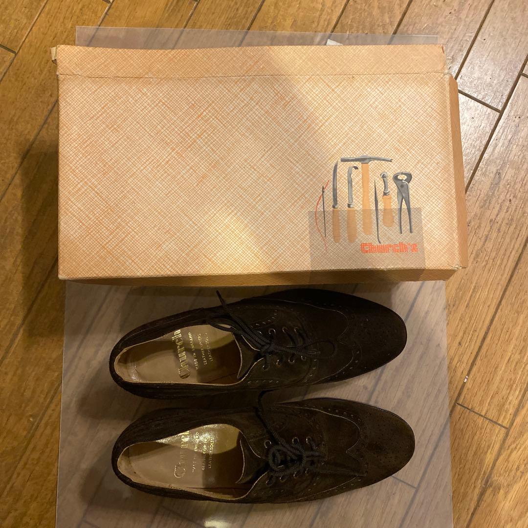 Church’s　ダークブラウン スエード ウィングチップ ドレスシューズ