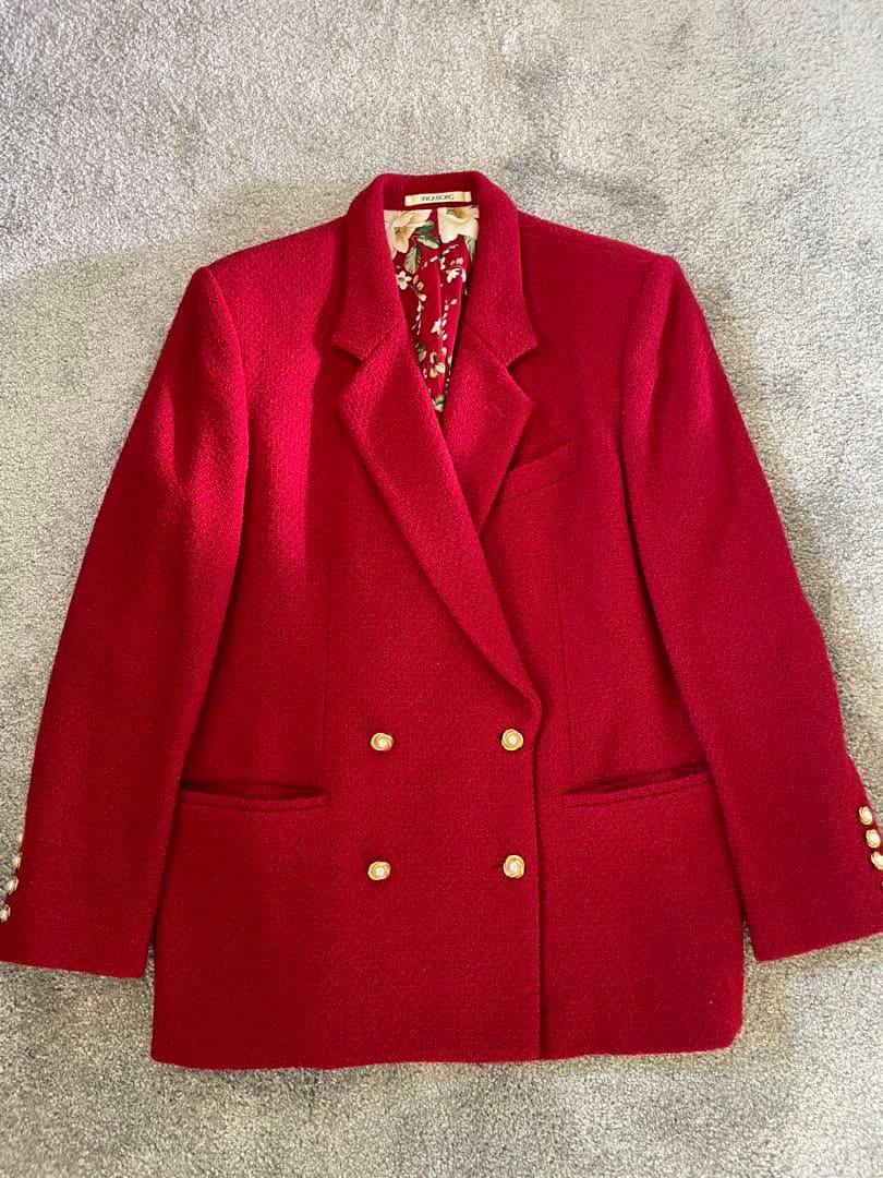 美品 INGEBORG 赤ジャケット 金ボタン パール 裏地花柄 日本製