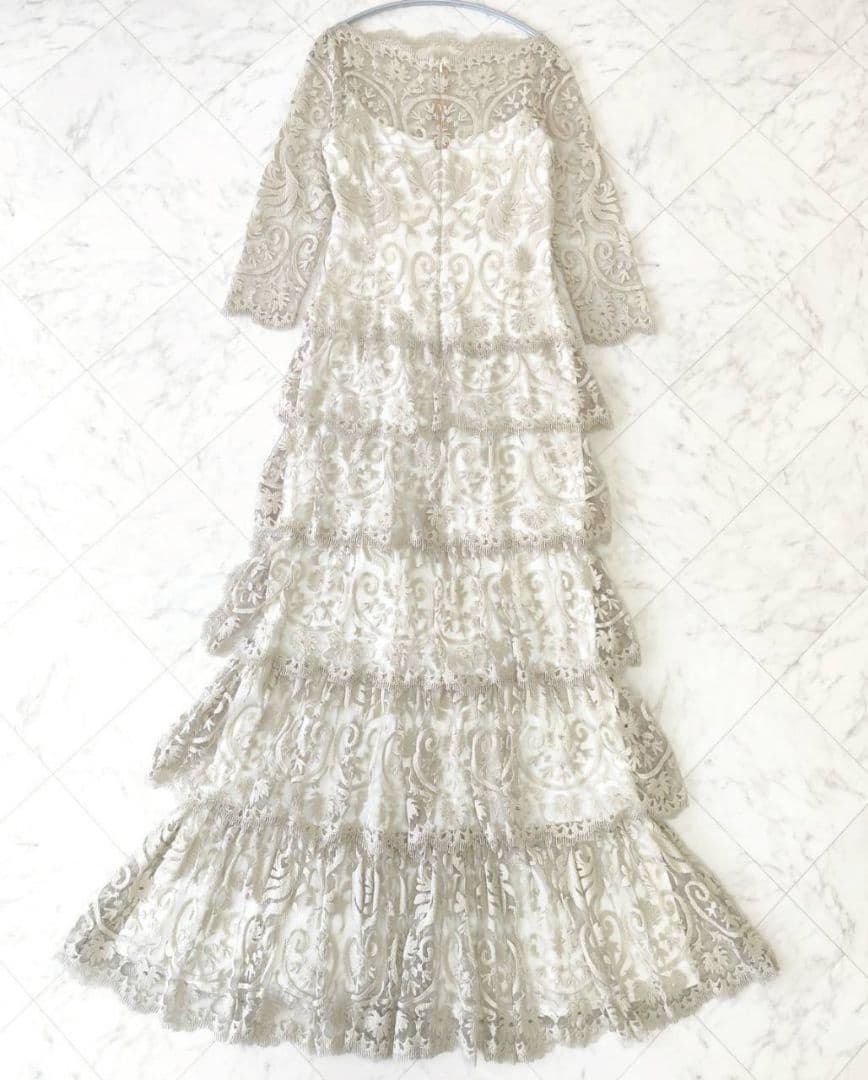 TADASHI SHOJI 総レース ティアード マキシ丈 ロング ドレス