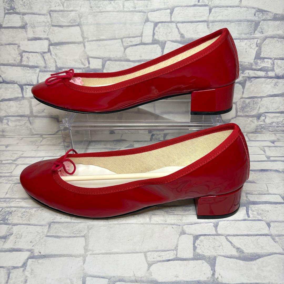 未使用級 希少26cm レペット カミーユ リボン エナメル パンプス 赤