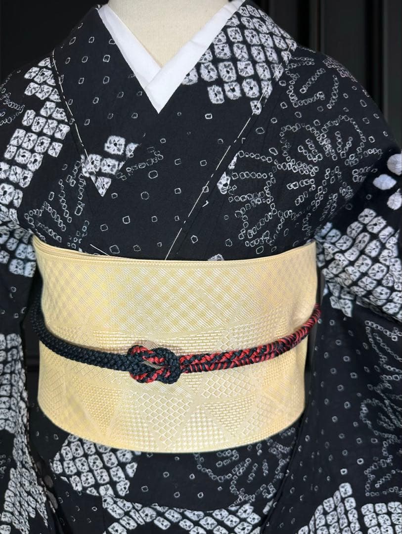 新品美品✨希少トールサイズ　有松鳴海絞り浴衣　黒