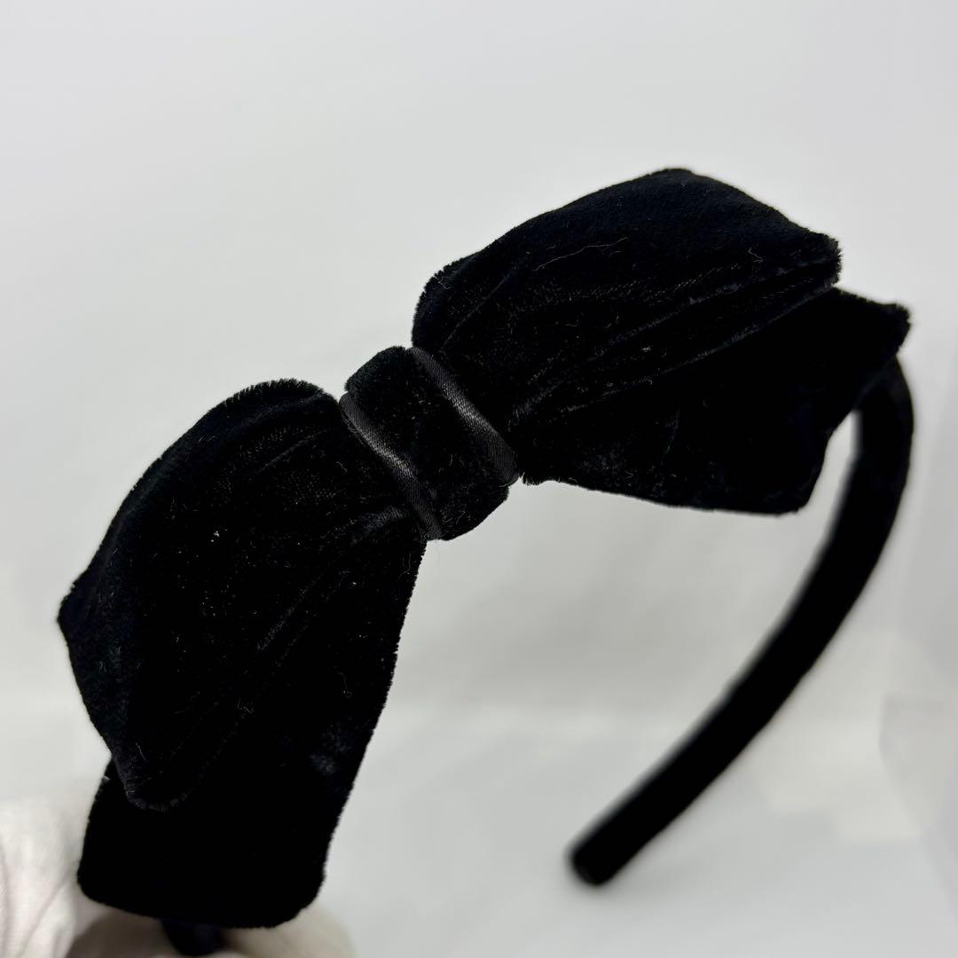 【良品】アレクサンドルドゥパリ カチューシャ リボン ベロア 黒 ヘアアクセ