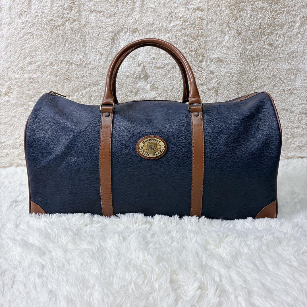 ヴィンテージ！　バーバリー 2way ボストンバッグ 大容量 ネイビー