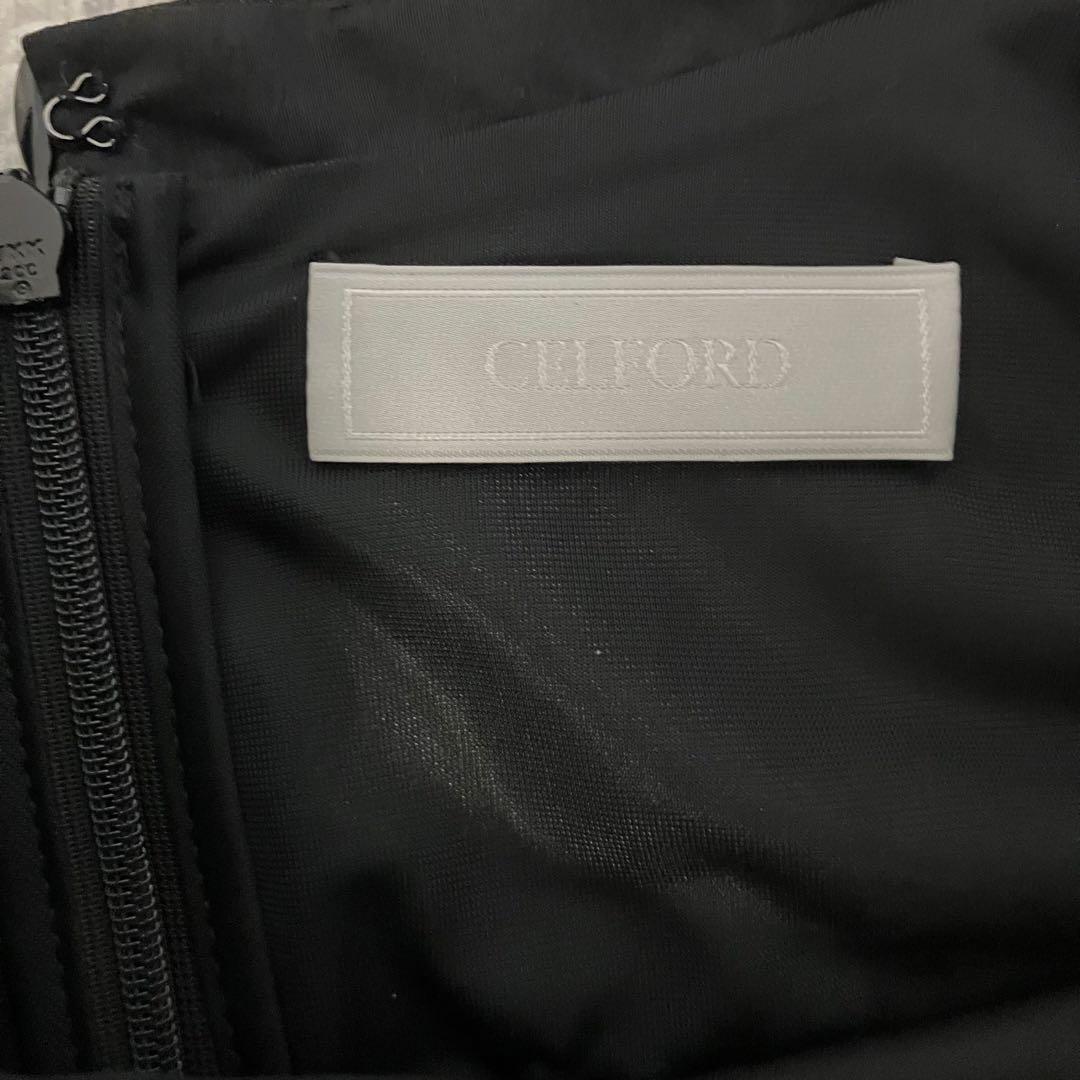 【新品タグ付】セルフォード プリーツデザインボウタイワンピース Aライン36 黒