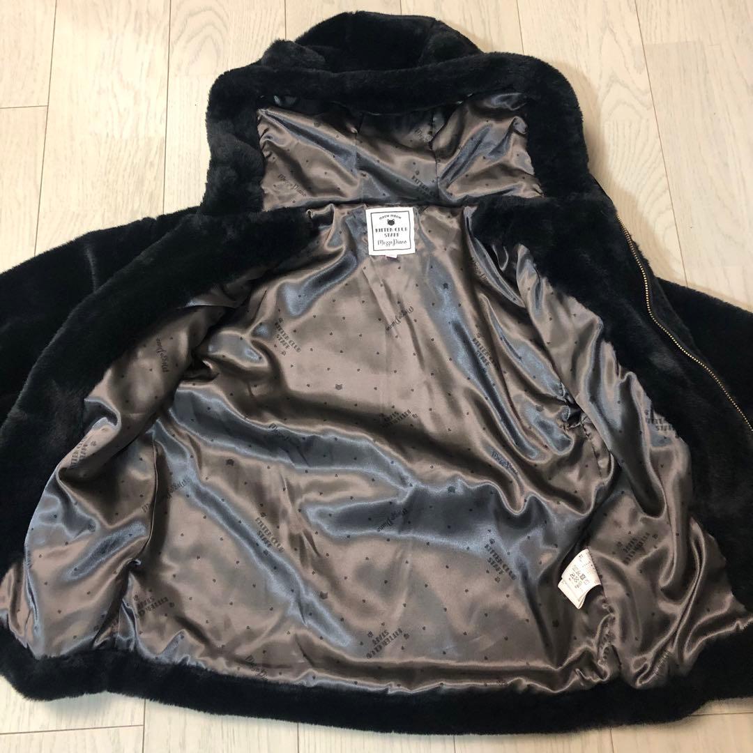 メゾピアノジュニア　猫耳フードフェイクファーパーカーブルゾン　黒　S