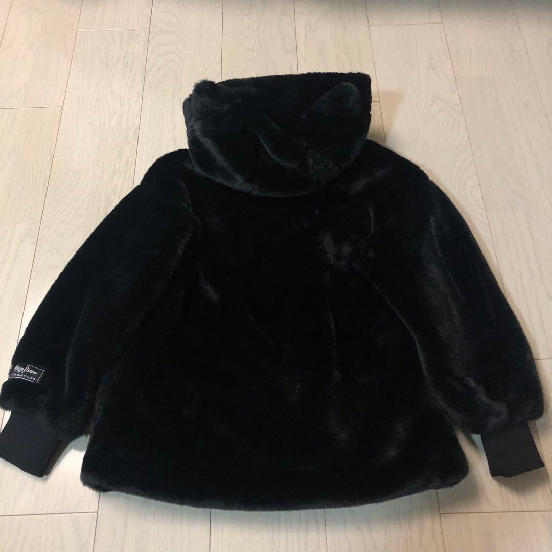 メゾピアノジュニア　猫耳フードフェイクファーパーカーブルゾン　黒　S