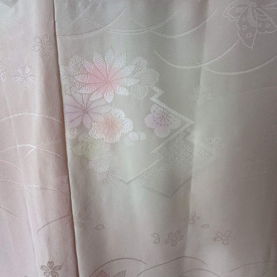 超美品　現代　正絹　長襦袢　袷　着物　和装　ピンク　紫　緑　122　横幅たっぷり